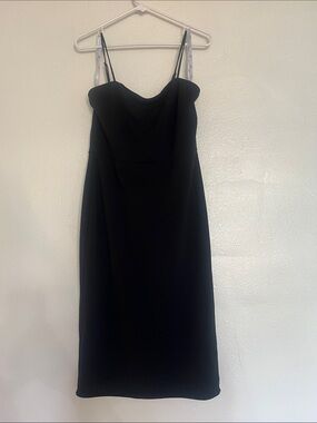 Minimalist Black Midi Square Neck Dress with Thin Straps